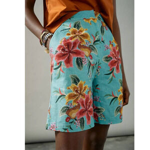 New Anthropologie Farm Rio Melanie Bermuda Shorts $118 X-SMALL Turquoise Floral